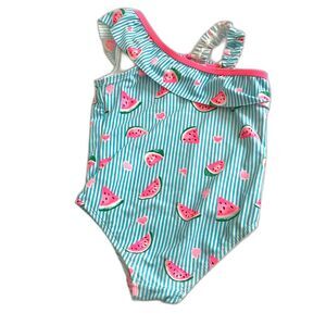 WONDER NATION One Piece Over Shoulder Watermelon Striped Swimsuit Girls 5t